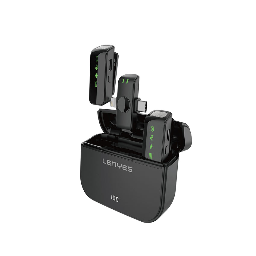 Lenyes LM203 2 in1 Type-C ve Lightning Portlu Kablosuz Yaka Mikrofonu