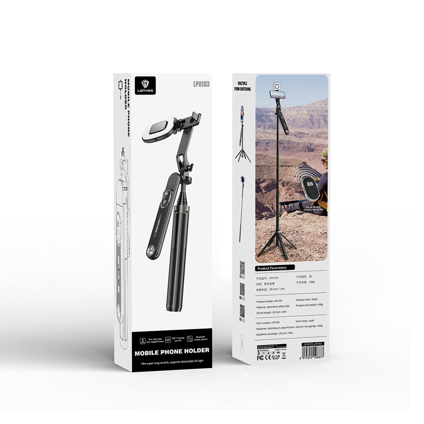 Lenyes LPH103 Çok Fonksiyonlu Sabitleyici Ayrılabilir Bluetooth Kumandalı Tripod ve Selfie Çubuğu