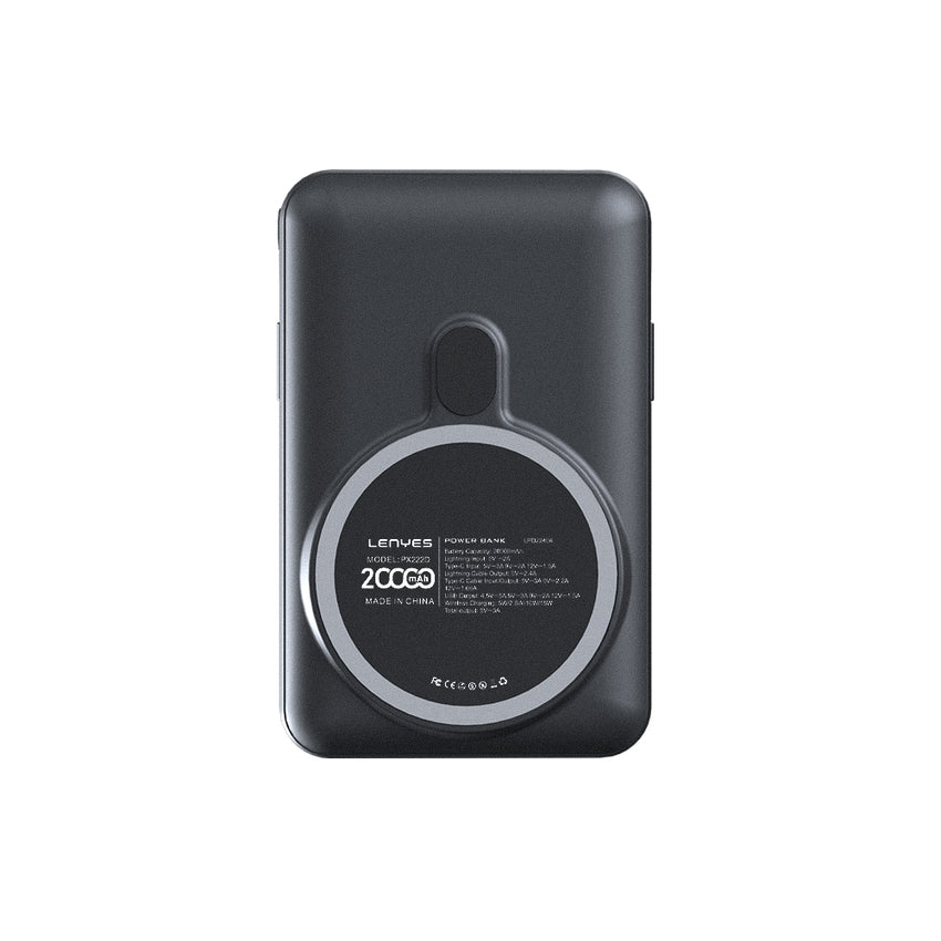 Lenyes PW222D Dijital LED Göstergeli Kablosuz Şarj Özellikli Type-C ve Lightning Kablolu Powerbank 18W 20.000mAh