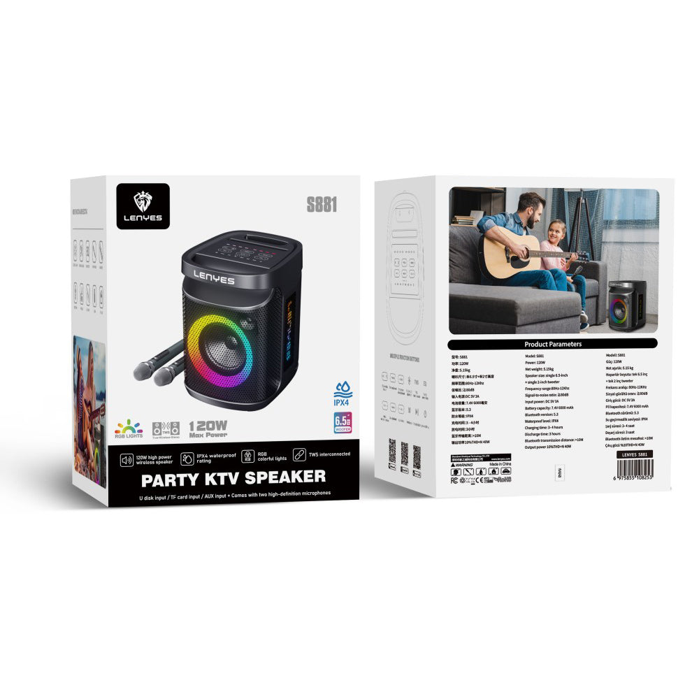 Lenyes S881 Su Geçirmez Mikrofonlu Çoklu Giriş RGB Işıklı TWS Karaoke