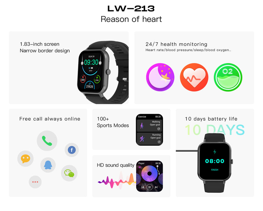 Lenyes LW-213 Akıllı Saat | iOS & Android Uyumlu | Geniş Ekran | Sağlık Takibi