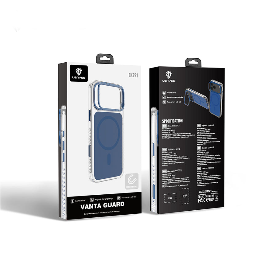 Lenyes CK221 Apple iPhone 17 Pro Kılıf M-Safe Şarj Özellikli Metal Kamera Çerçeveli Airbag Tasarımlı Sert PC Kapak