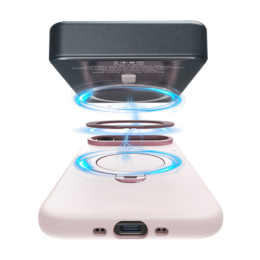 Lenyes CK223 | iPhone 17 Pro Max M-safe Şarj Özellikli Metal Standlı Sıvı Silikon Kılıf