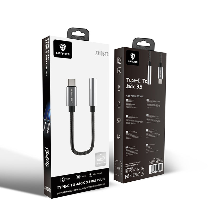 Lenyes AX105 | Type-C to 3.5mm Aux Çevirici Örgülü Ses Adaptörü