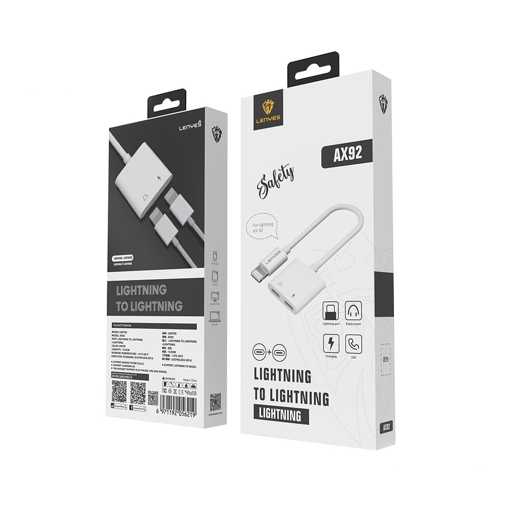Lenyes AX92 | 2in1 Lightning Şarj ve Kulaklık Dönüştürücü