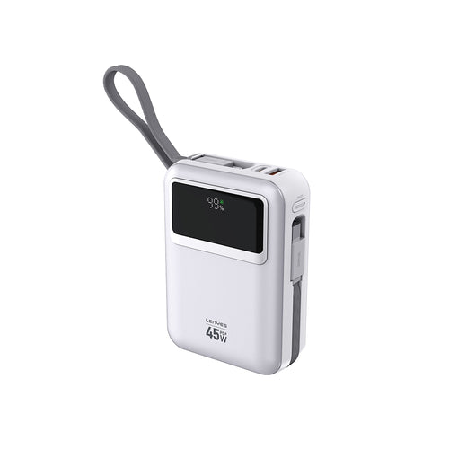 Lenyes C03-A | 45W Dijital LED Göstergeli Type-C + Lightning Kablolu Powerbank 10000mAh