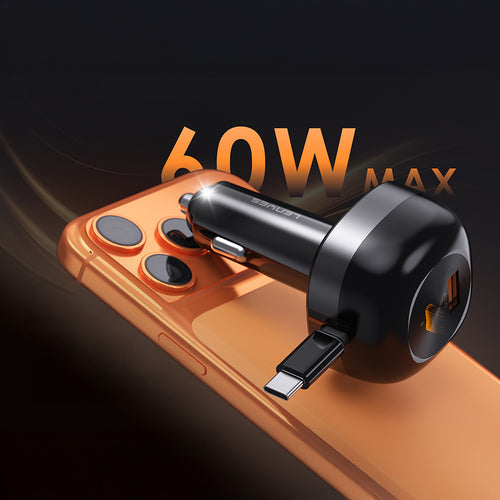 Lenyes CA59 | 60W PD Çek-Bırak Type-C + USB-A Araç Şarj Aleti