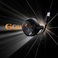 Lenyes CA59 | 60W PD Çek-Bırak Type-C + USB-A Araç Şarj Aleti