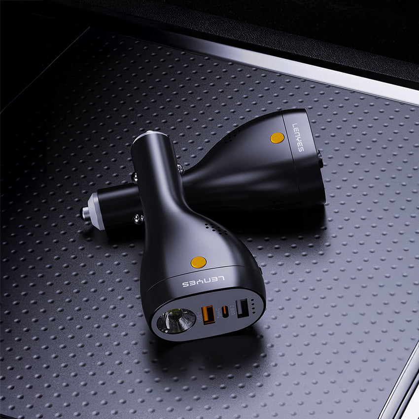 Lenyes CA70 Type-C + Dual USB-A Çok Fonksiyonlu Hızlı Araç Şarj Aleti 20W