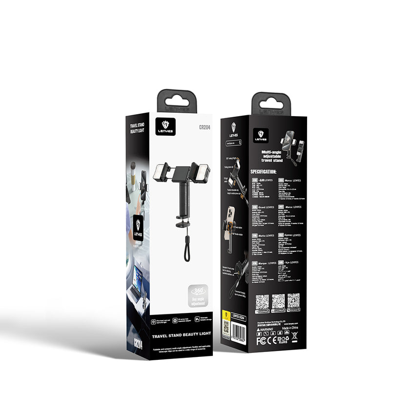 Lenyes CR204 | 360° Dönebilen Işıklı Seyahat Telefon Tutucu ve Standı