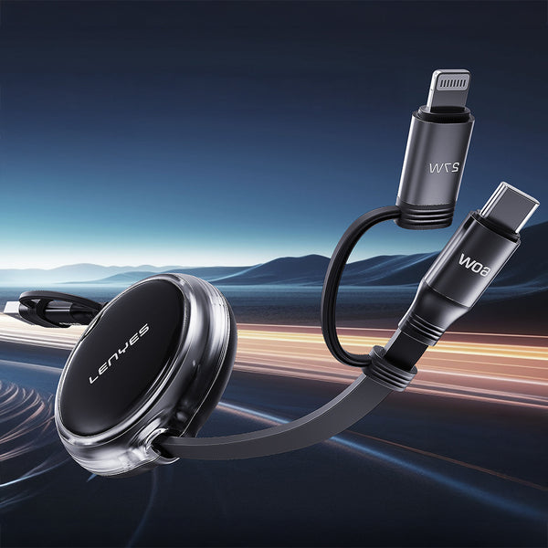 Lenyes LC552 4in1 Makaralı USB-A / Type-C / Lightning Hızlı Şarj ve Data Kablosu 60W 95cm