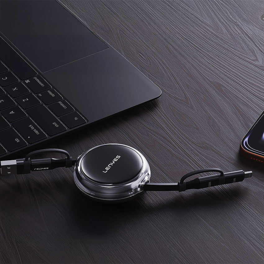 Lenyes LC552 4in1 Makaralı USB-A / Type-C / Lightning Hızlı Şarj ve Data Kablosu 60W 95cm