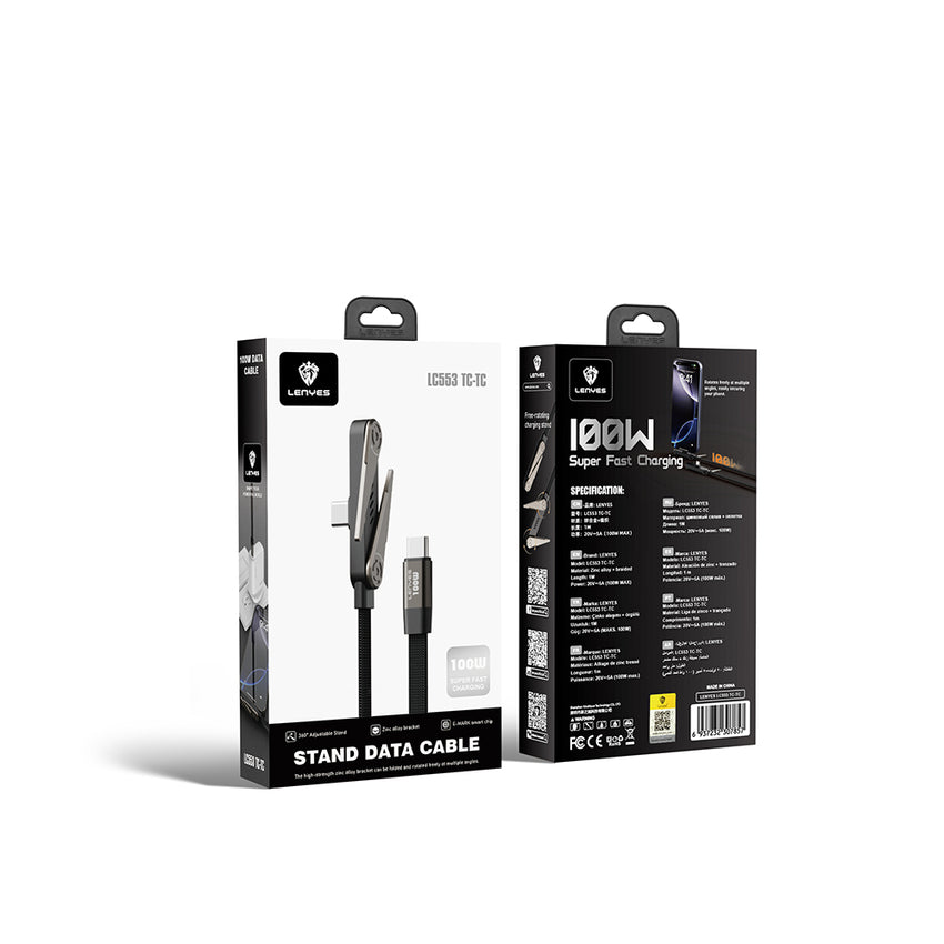 Lenyes LC553 Type-C to Type-C Stand Özellikli E-Mark Çipli Hızlı Şarj ve Data Kablosu 100W 1M
