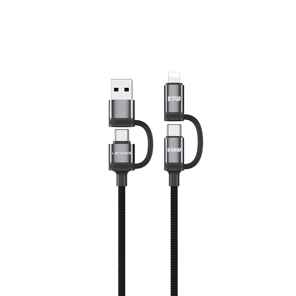 Lenyes LC557 4in1 USB-A / Type-C / Lightning E-Mark Çipli Hızlı Şarj ve Data Kablosu 240W 1M