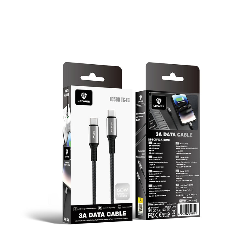 Lenyes LC560 Type-C to Type-C Hızlı Şarj ve Data Kablosu 60W 2M