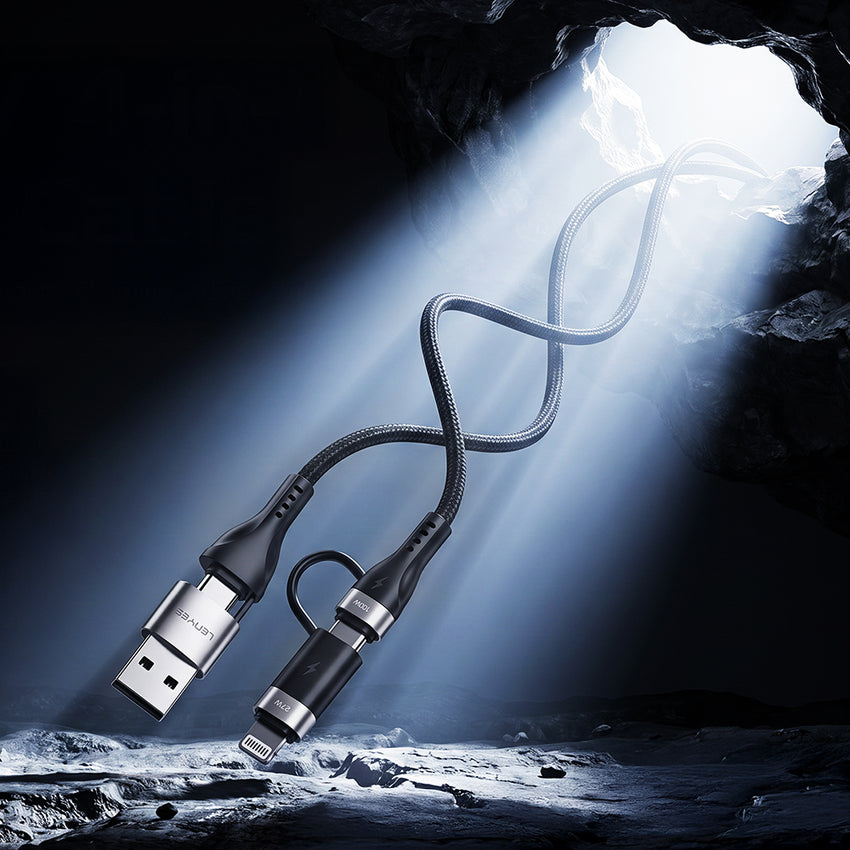 Lenyes LC568 | 4’ü 1 Arada USB-A & Type-C Hızlı Şarj ve Data Kablosu 100W 1 Metre
