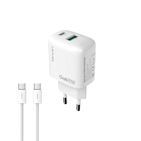 Lenyes LCH93-TC-TC | Type-C to Type-C GaN Teknolojili PD ve USB Hızlı Şarj Seti 30W