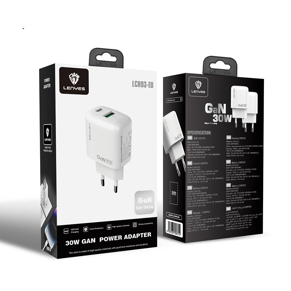 Lenyes LCH93 | 30W GaN PD Hızlı Şarj Adaptörü | Type-C + USB