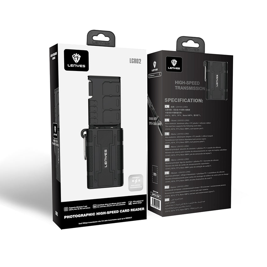 Lenyes LCR02 | 10Gbps Kart Okuyucu & Depolama Kutusu | Type-C | IP54 Su Geçirmez