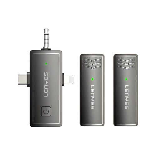 Lenyes LM202 3 in1 Type-C & Lightning & 3,5mm Portlu Kablosuz Yaka Mikrofonu