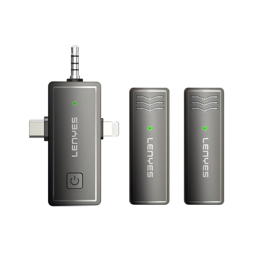 Lenyes LM202 3 in1 Type-C & Lightning & 3,5mm Portlu Kablosuz Yaka Mikrofonu