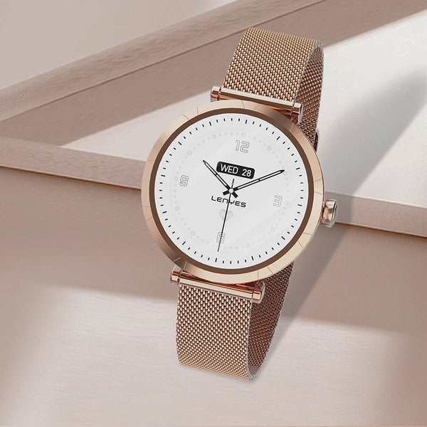 Lenyes LW-245 AMOLED Ekranlı IOS & Android Uyumlu Akıllı Saat – IP68 Su Geçirmez, Milanese Kayış