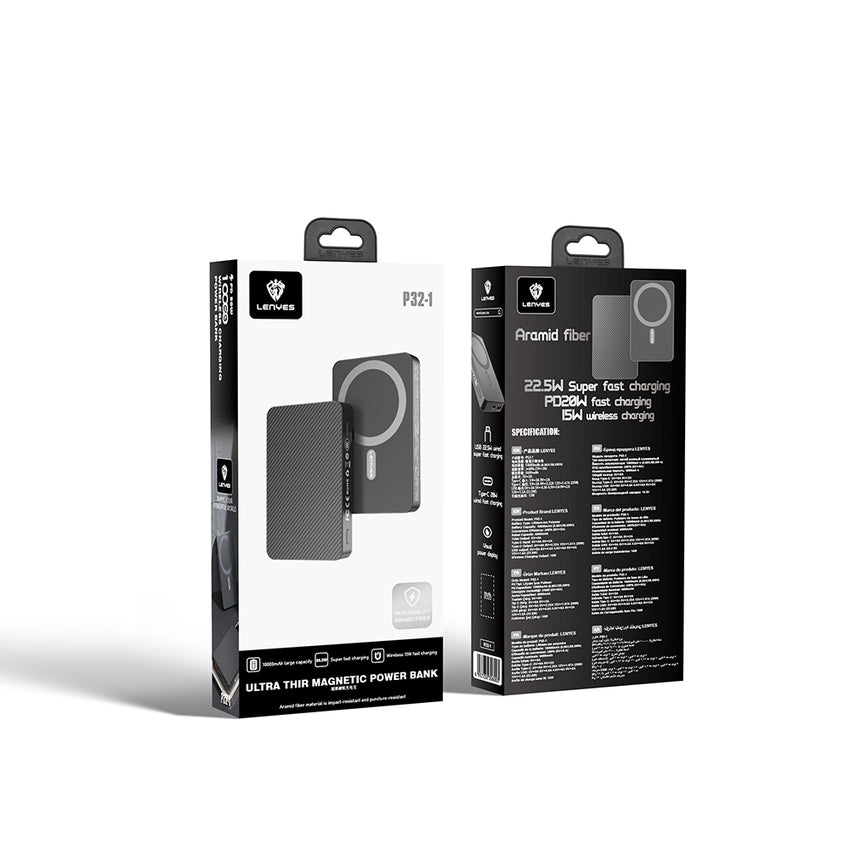 Lenyes P32-1 | M-safe Aramid Fiber 15W Kablosuz Powerbank 10000mAh