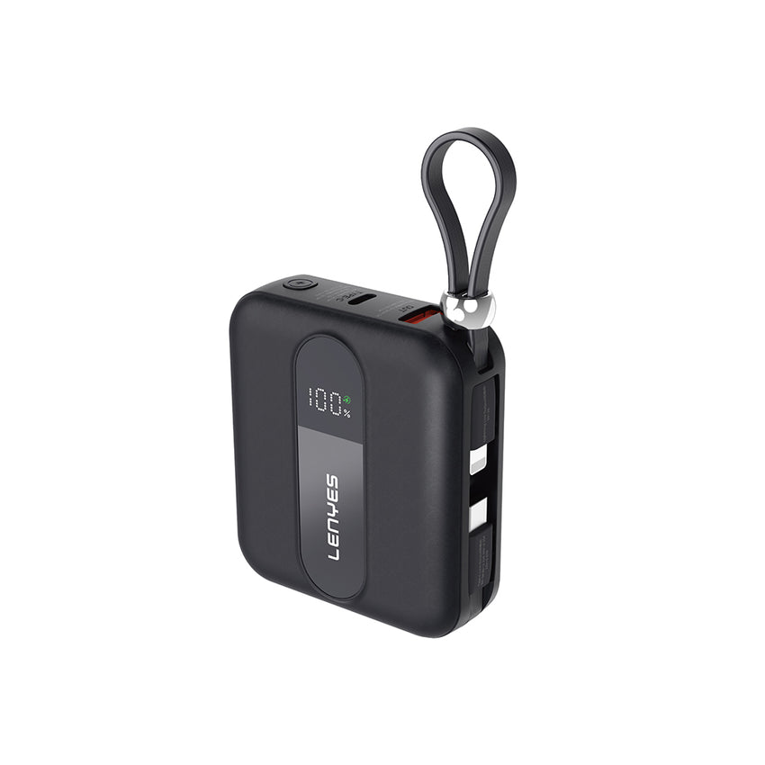 Lenyes P562L Dijital LED Göstergeli Dahili Type-C ve Lightning Kablolu Powerbank 22.5W 10000mAh