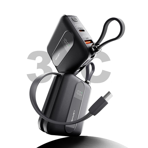 Lenyes P562L Dijital LED Göstergeli Dahili Type-C ve Lightning Kablolu Powerbank 22.5W 10000mAh