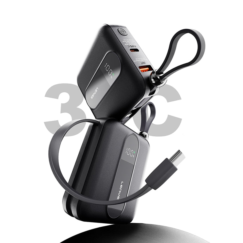 Lenyes P562L Dijital LED Göstergeli Dahili Type-C ve Lightning Kablolu Powerbank 22.5W 10000mAh