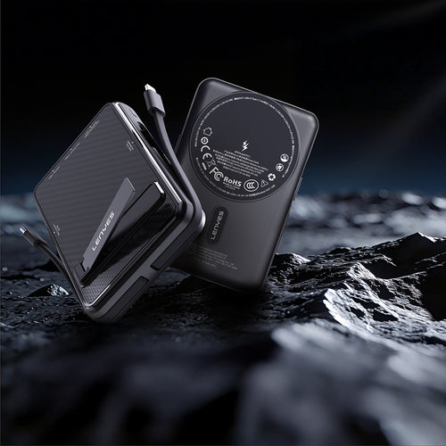 Lenyes P571 Standlı M-safe Manyetik Şarj Özellikli Dahili Type-C ve Lightning Kablolu Powerbank 22.5W 10000mAh