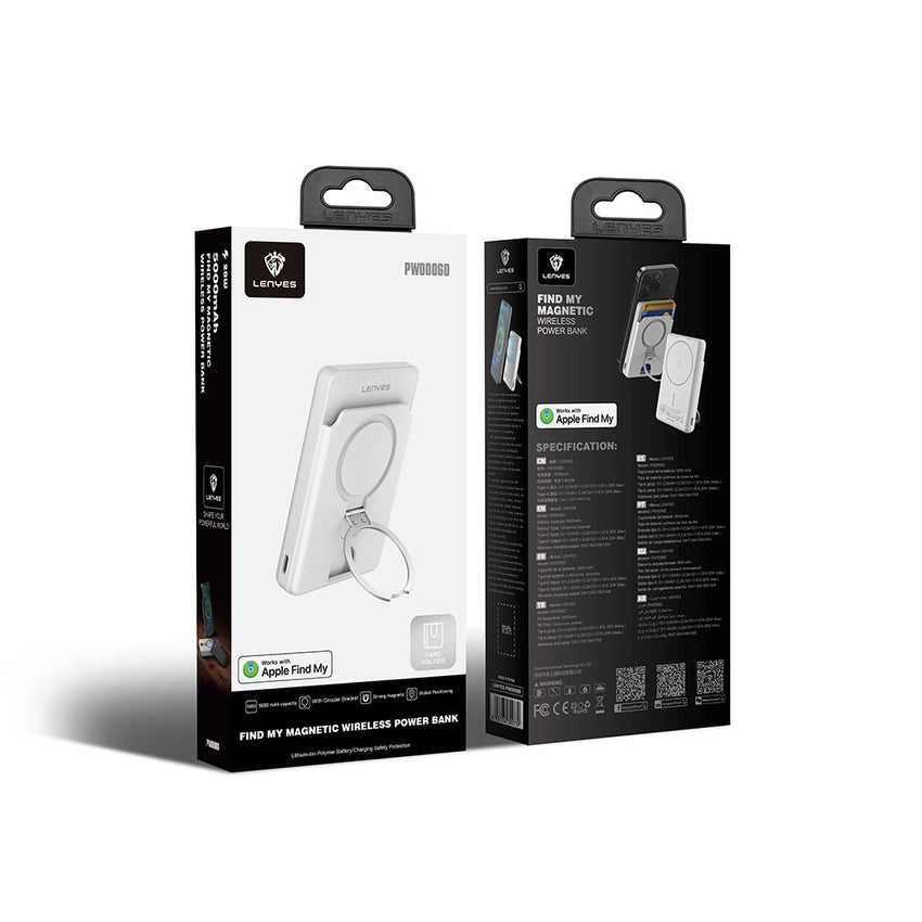 Lenyes PW0006D | PD  Apple Find My Destekli 20W Hızlı Şarj Kartlıklı Standlı Wireless Powerbank 5000mAh