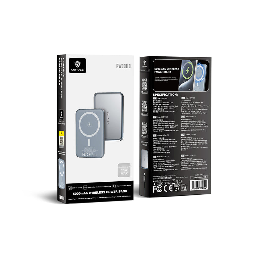 Lenyes PW0011D Ultra İnce LED Göstergeli Wireless Powerbank 15W 5000mAh