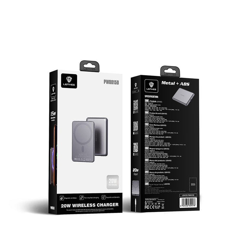 Lenyes PW0015D | Ultra İnce Manyetik Kablosuz Powerbank 15W 5000mAh LED Göstergeli