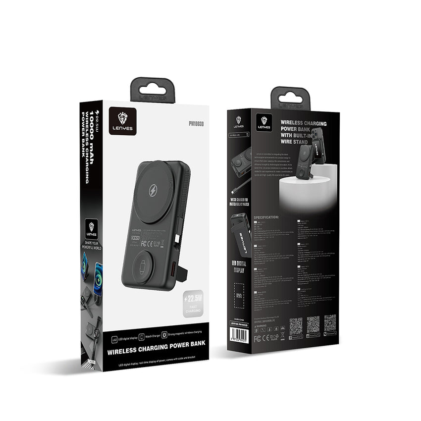 Lenyes PW1003D Akıllı Saat ve Telefon Şarj Özellikli Standlı Wireless Powerbank 22.5W 10000mAh