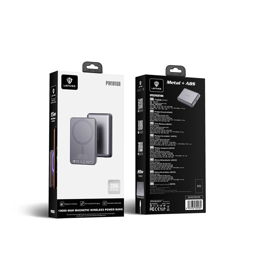 Lenyes PW1015D | Ultra İnce Manyetik Kablosuz Powerbank 15W 10000mAh LED Göstergeli