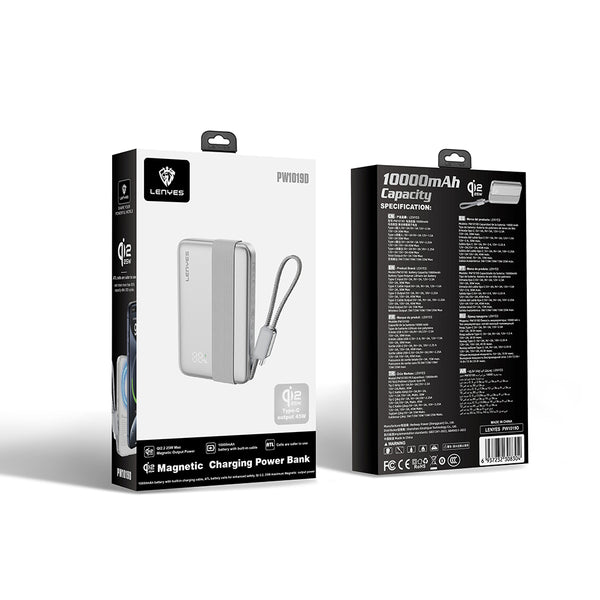 Lenyes PW1019D Qi2 Teknolojili Dahili Type-C Kablolu Wireless Powerbank 45W 10000mAh