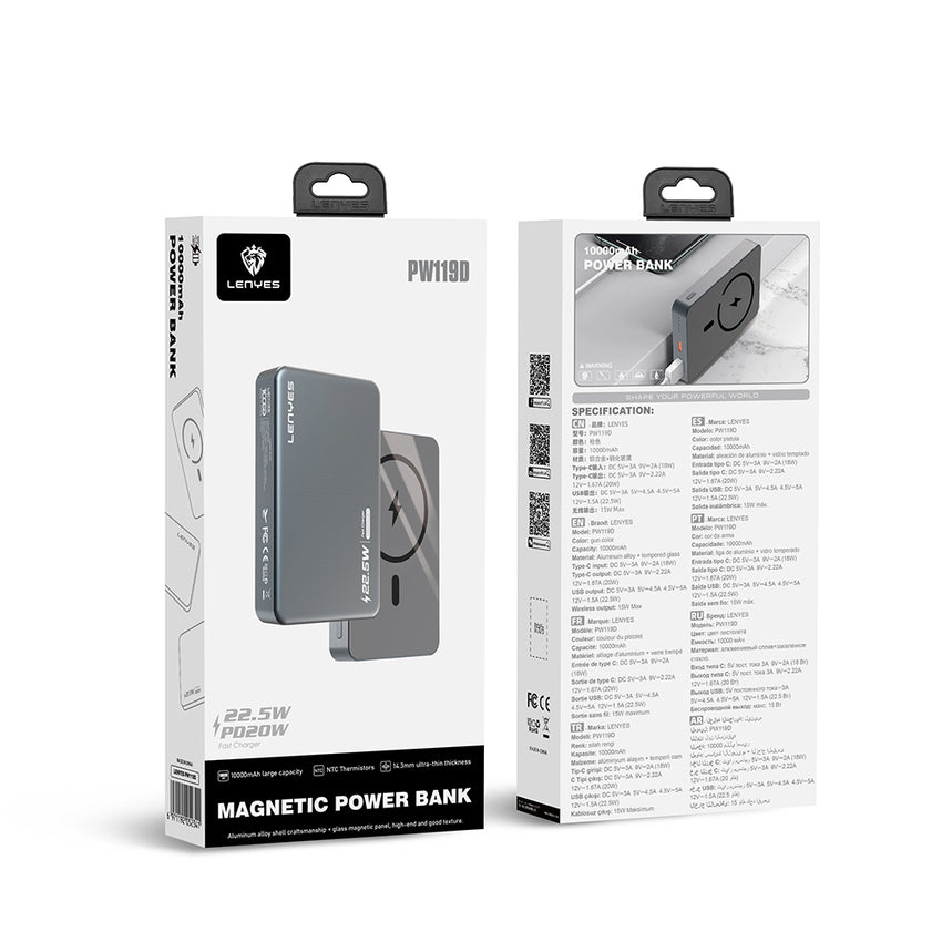 Lenyes PW119D | PD 20W Ultra İnce Wireless Powerbank 15W 10000mAh