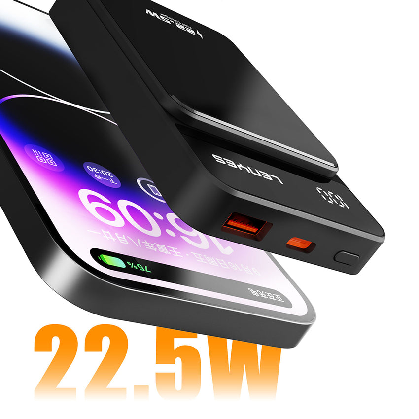 Lenyes PW126D | 22.5W Hızlı Şarjlı Manyetik Kablosuz & LED Ekranlı Powerbank 10000mAh