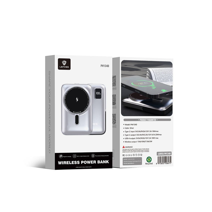 Lenyes PW134D | 20W Ultra İnce Standlı Wireless Powerbank LED Ekranlı 10000mAh