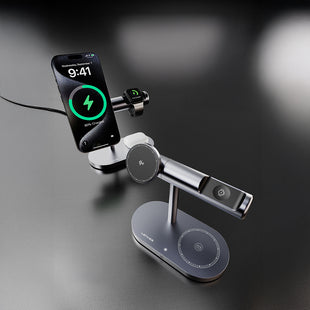 Lenyes PW319 Qi2 15W Ambiyans Işıklı 3in1 Kablosuz Şarj Standı | Telefon, Saat, Kulaklık Uyumlu