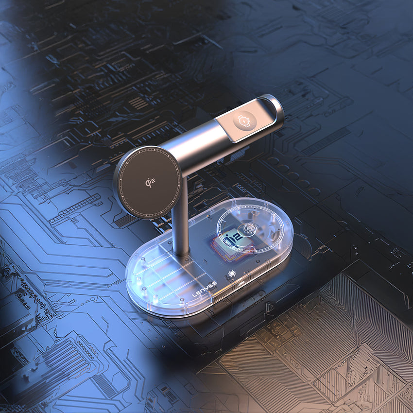 Lenyes PW319 Qi2 15W Ambiyans Işıklı 3in1 Kablosuz Şarj Standı | Telefon, Saat, Kulaklık Uyumlu