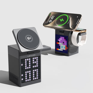 Lenyes PW320 Qi2 Şarj Teknolojili 6in1 Kablosuz Şarj Standı – Alarmlı Bluetooth Speaker Özellikli