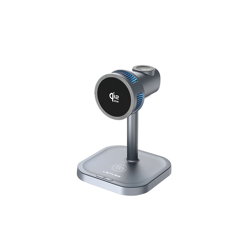 Lenyes PW323 Qi2 Teknolojili Ambiyans Işıklı 3in1 Telefon Saat Kulaklık Kablosuz Şarj Standı 25W