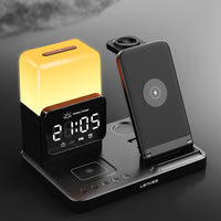 Lenyes PW327 Ambiyans Işıklı Alarm Özellikli Telefon, Akıllı Saat ve Kulaklık 5'i 1 Arada Kablosuz Şarj Standı 15W