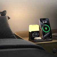 Lenyes PW327 Ambiyans Işıklı Alarm Özellikli Telefon, Akıllı Saat ve Kulaklık 5'i 1 Arada Kablosuz Şarj Standı 15W