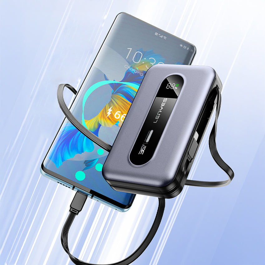Lenyes PX1002D | 35W Hızlı Şarj Destekli Entegre 2 Kablolu Dijital LED Ekranlı Powerbank 10000mAh