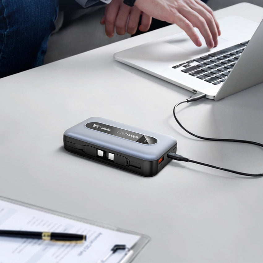 Lenyes PX1002D | 35W Hızlı Şarj Destekli Entegre 2 Kablolu Dijital LED Ekranlı Powerbank 10000mAh
