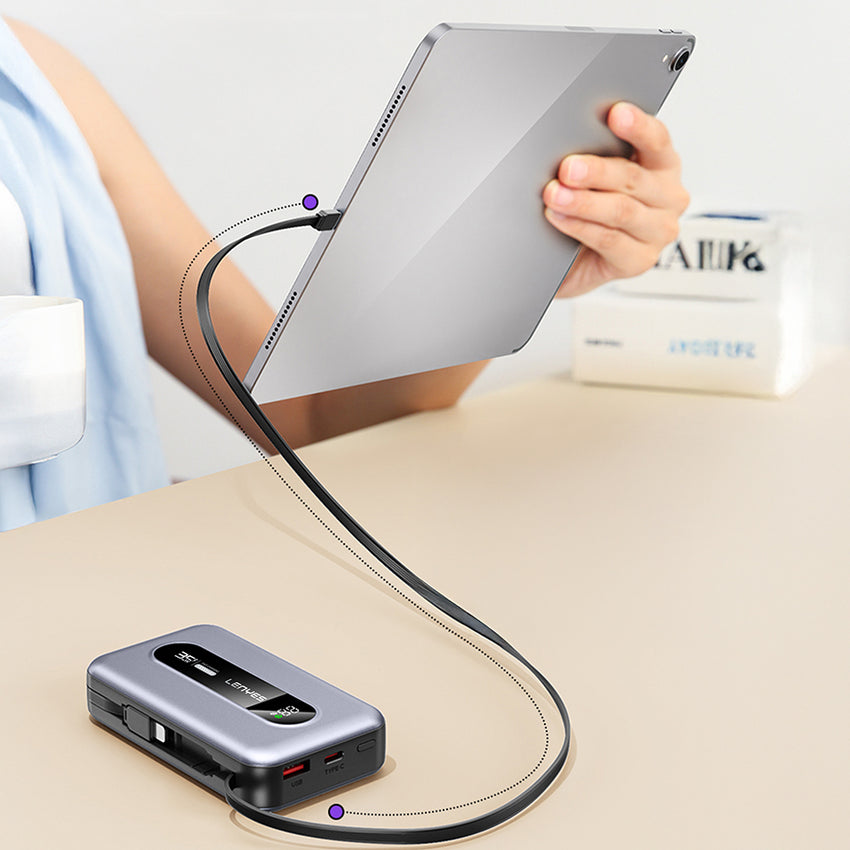 Lenyes PX1002D | 35W Hızlı Şarj Destekli Entegre 2 Kablolu Dijital LED Ekranlı Powerbank 10000mAh