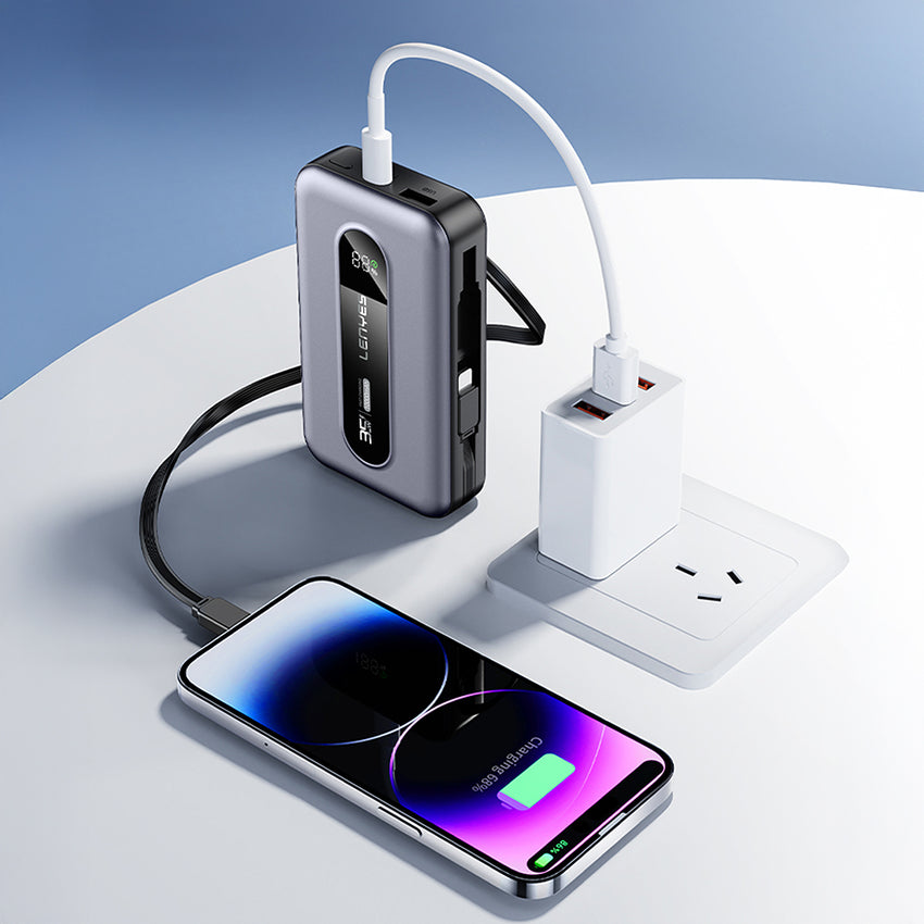 Lenyes PX1002D | 35W Hızlı Şarj Destekli Entegre 2 Kablolu Dijital LED Ekranlı Powerbank 10000mAh